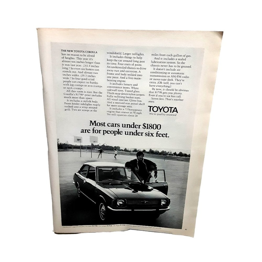1970 1971 Toyota Corolla Car Vintage Print Ad 70s